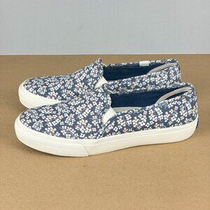 Keds Double Decker Floral Slip On Sneakers Womens 8.5 Blue White Casual Comfort